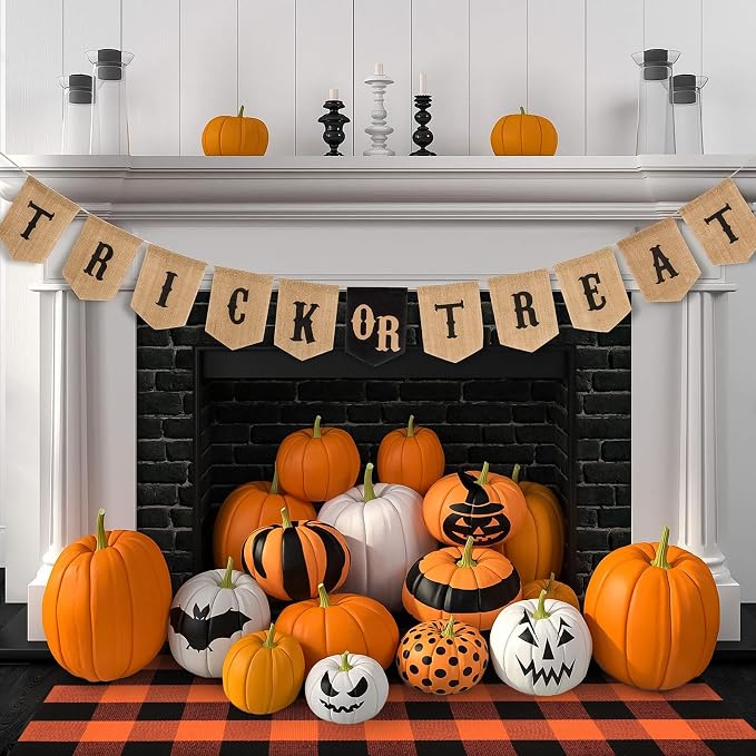 KIMODE Fall Outdoor Rug Buffalo Plaid Orange and Black 3'x5',Washable Cotton Halloween Door Mat,Reversible Fall Front Porch Rug Decor,Checkered Layering Rugs for Entryway,Front Door