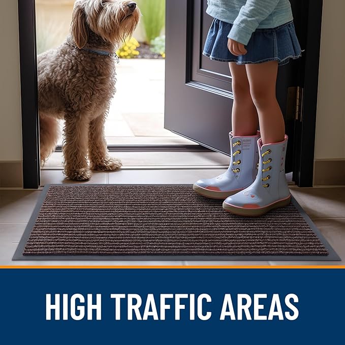 OLANLY Front Door Mat Indoor Outdoor Entrance, 2-Pack 35 x 23 Inch, Waterproof Heavy Duty Doormat, Fade Resistant, Low Profile, Easy Clean Patio Porch Welcome Floor Mats for Entry, Tan