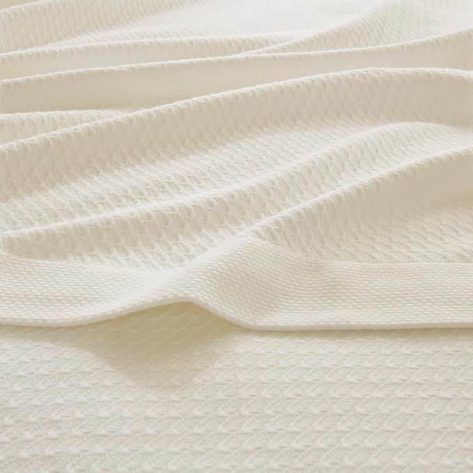 Madison Park 100% Egyptian Cotton Twin Size Bed Blanket for Summer Ivory | Cozy Soft Breathable Durable, Waffle Weave Woven Casual, Lightweight Knit All Season Throw for Bed Couch or Sofa, OEKO TEX