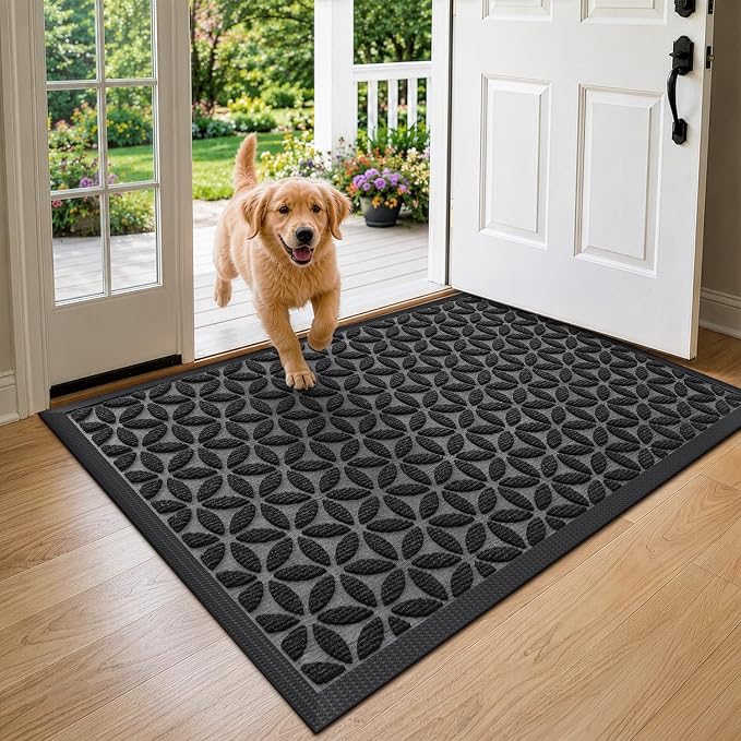 DEXI Front Door Mat Outside Entrance, 32x48 Heavy Duty Entry Doormat Dirt Trapper with Rubber Back, Non Slip Low Profile Floor Mats for Entryway Exterior Patio, Hexafoil Floral