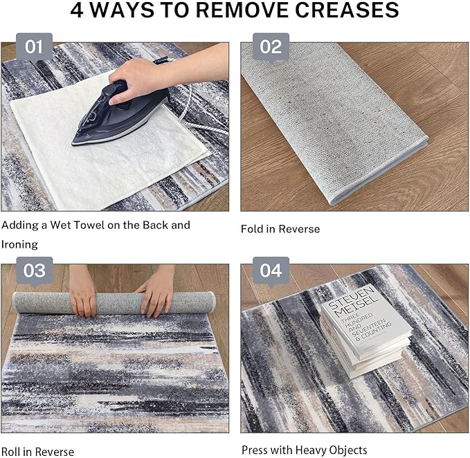 Lansny Modern Abstract Small Area Rug Indoor 3x5 Washable Rug Non-Slip Soft Entryway Rug Grey Black Multi Kitchen Mats Thin Print Faux Wool Floor Carpet Throw Rugs for Entrance Bedroom Home Decor