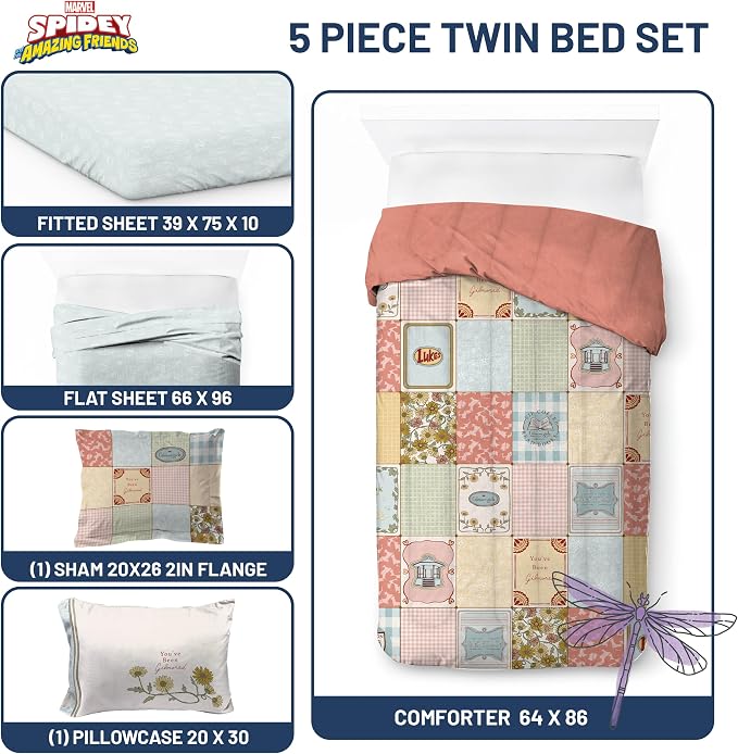 Gilmore Girls Twin Comforter Set 5 Piece Soft Bedding for Girls, Multi | Bed in a Bag, Comforter Sheets Sham Pillowcase, Official Product, Soft Microfiber, Machine Washable, Easy Care, Girls Gift