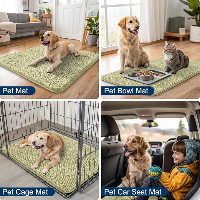 Smiry Dog Door Mat for Muddy Paws 40x24, Absorbent Dirt Trapper, Non-Slip Washable Chenille Entryway Rug for Inside Floor, Vanilla, Classic Solid