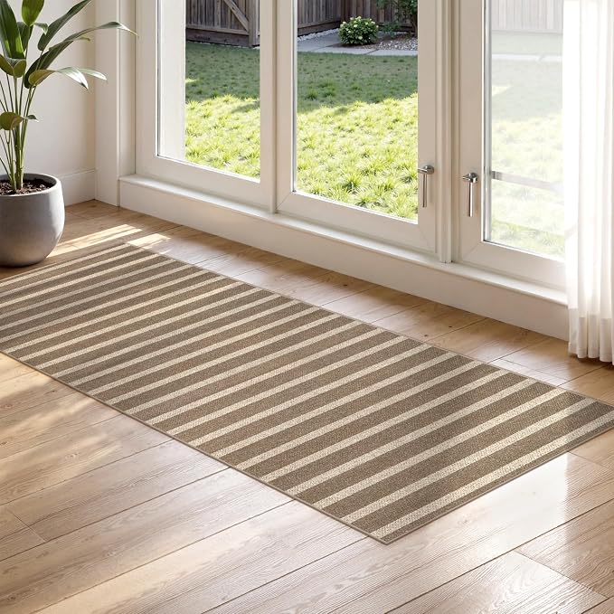 Lahome Striped Easy Jute Kitchen Runner Rug, 2x6 Washable Rugs for Hallway | Indoor Outdoor Non Slip Runners, Modern Farmhouse Neutral Carpet 6ft for Entryway Entry Laundry Room Front Porch, Khaki