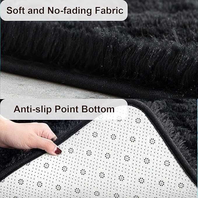 TWINNIS Super Soft Shaggy Rugs Fluffy Carpets,5x7 Feet, Indoor Modern Plush Area Rugs for Living Room Bedroom Kids Room Nursery Home Decor, Upgrade Anti-Skid Rectangular Fuzzy Rug, Black