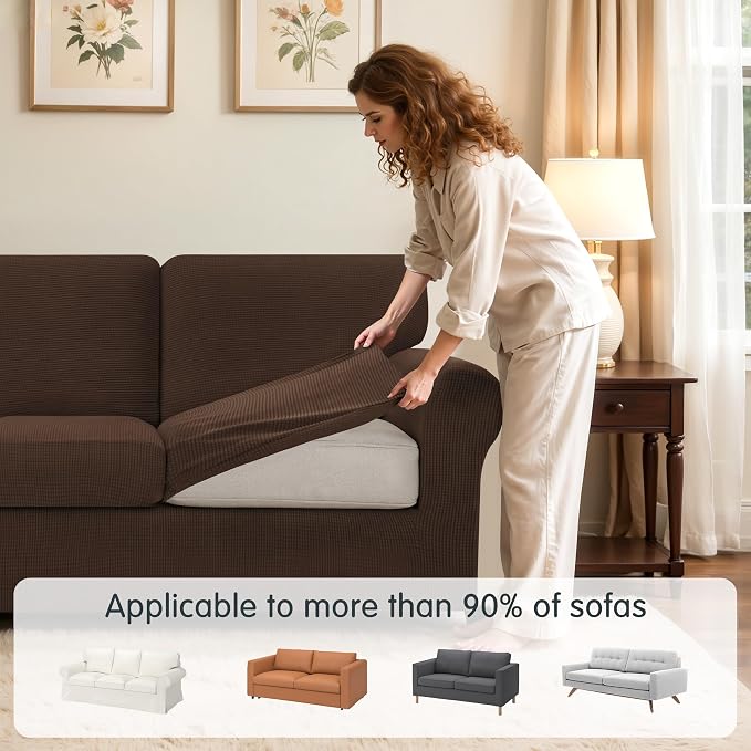 SUBRTEX 7 Pieces Stretch Sofa Slipcover,Couch Cover for 3 Cushion Washable Sofa Cover with Individual Backrest Cushion Covers for Living Room(Large,Chocolate)