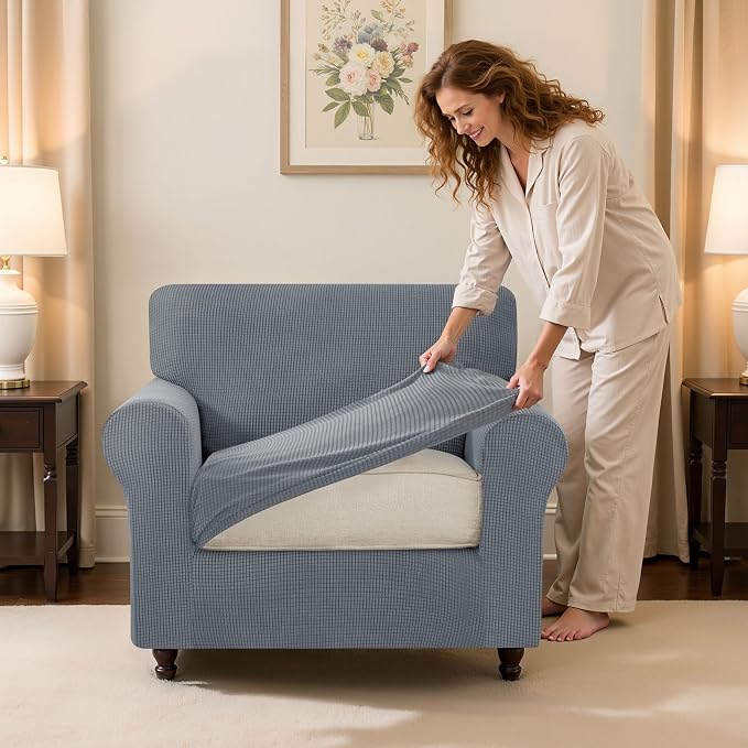 SUBRTEX 3 Pieces Stretch Sofa Slipcover Sets Couch Cover Sets Backrest Cushion Covers Furniture Protector Collection Set for Oversize Sofa Loveseat Chair Slip Covers(Small, Light Gray)