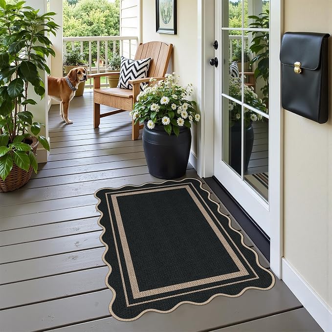 Easy Jute 2x3 Black Rectangle Area Rug,Washable Entryway Rug, Modern Door Carpet,Neutral Non-Slip Outdoor Indoor Farmhouse Rug for Living Room Kitchen Patio Bedroom