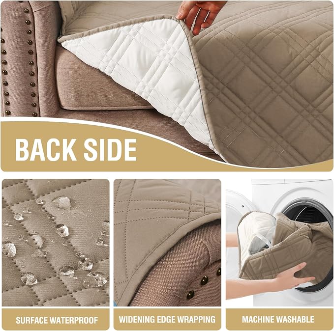 H.VERSAILTEX 100% Waterproof Chair Covers with Arms Modern Chair Seat Covers Thick and Soft Armchair Cover with Elastic Straps(Chair, Taupe/Beige