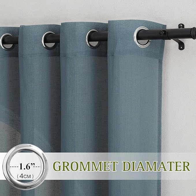 NICETOWN Linen Smoke Blue Curtains 72 inch Length 2 Panels, Grommet Semi Sheer - Image 2