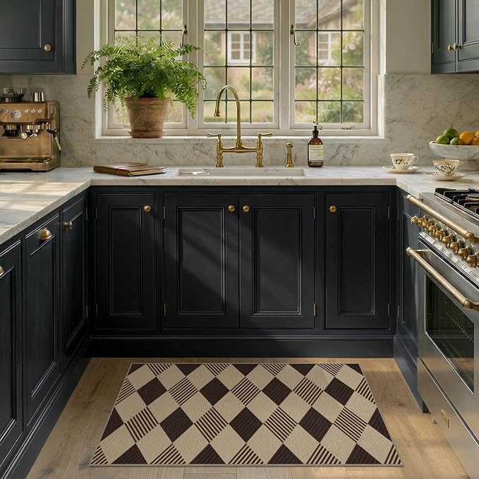 2x4 Entryway Door Mat Indoor – Washable Non Slip Small Rug for Front Door, Kitchen Sink, Mudroom, Garage Entry, Low Profile Easy Clean Farmhouse Plaid Floor Mat