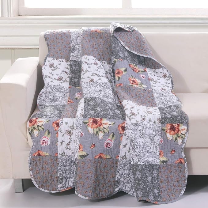Barefoot Bungalow Giulia Quilted Throw Blanket, 50 x 60 inches, Gray