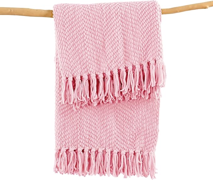 Home Soft Things Pink Throw Blanket Knitted Tweed Throw 60'' x 80'', Candy Pink, Super Soft Cozy Warm Comfortable Breathable Throw for Living Room Chair Couch Bed Sofa Bedroom Décor