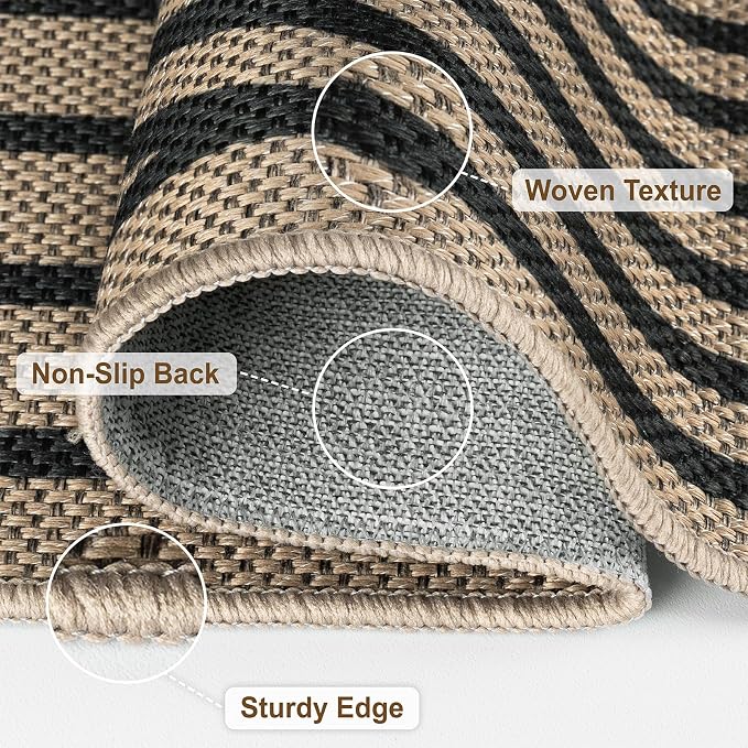 Faux Jute Hallway Runner Rug, 2' x 6' Kitchen Runner, Black Farmhouse Ultra-Thin Washable Non-Slip Carpet Runner for Laundry, Bedroom, Backyard, Outdoor, Home Decor