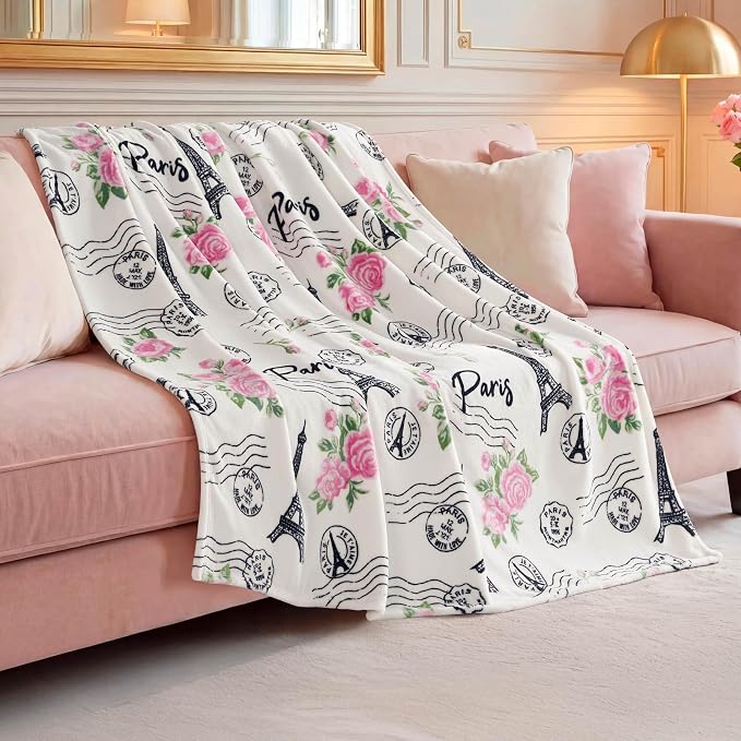 Oversized Plush Throw Blanket 60" x 70", Floral Paris Pink