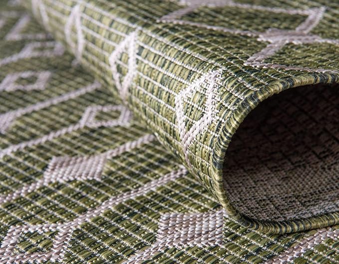 Unique Loom Outdoor Trellis Collection Area Rug - Tribal Trellis (9' x 12' Rectangle, Green/ Natural)