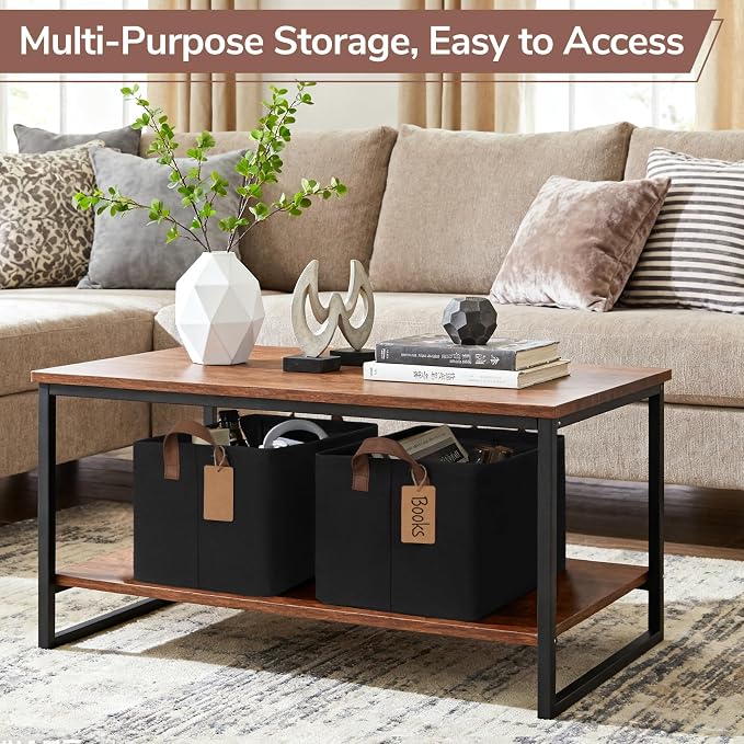CHICVITA 4 Pack Large Storage Baskets with Metal Frame, Black | 16.8 × 11 × 9.8 in, Reinforced Handles, Collapsible Design, Closet & Shelf Organization, Clothes, Blankets & Toys Storage