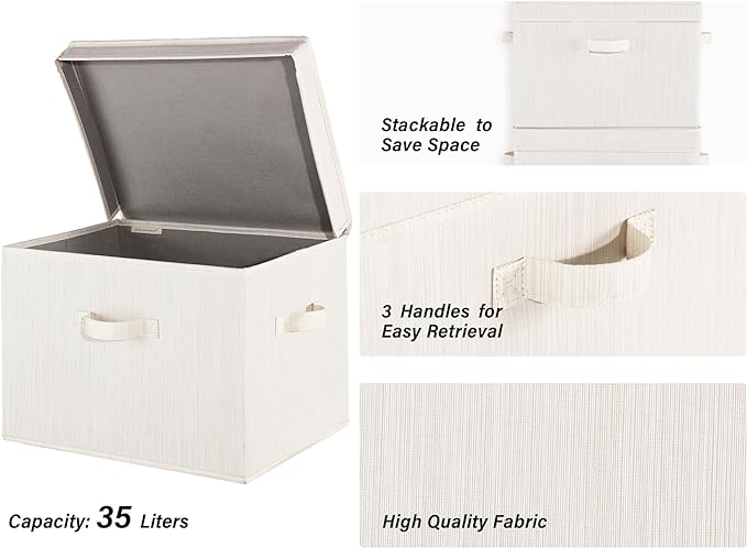 StorageWorks Closet Storage Bin with Lids, Decorative Storage Boxes with Handles, Fabric Storage Bins for Clothes, Jumbo, Mixing of Beige, White & Ivory, 2-Pack | Flip-Top Lid, 3 Handles, Collapsible, Stackable, for Clothes Blankets, Multi-Purpose, Jum...