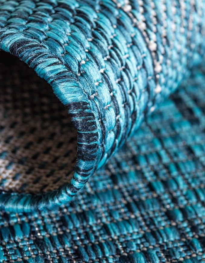 Unique Loom Outdoor Border Collection Area Rug - Soft Border (7' 10" Square, Teal/ Ivory)