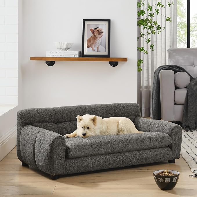 38" Dog Sofa Couch Bed for Small, Medium, Large Dogs, Soft Memory Foam Pet Sofa with Durable Linen Fabric, Comfortable Pet Couch with Backrest and Armrests, Easy to Clean and Maintain（Dark Grey）