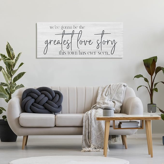 Greatest Love Story Typography, 20 x 48 Inch Canvas Wall Art | Stupell Industries · By Susie Boyer · Ready to hang · Romantic message for living room or family room · Made in USA