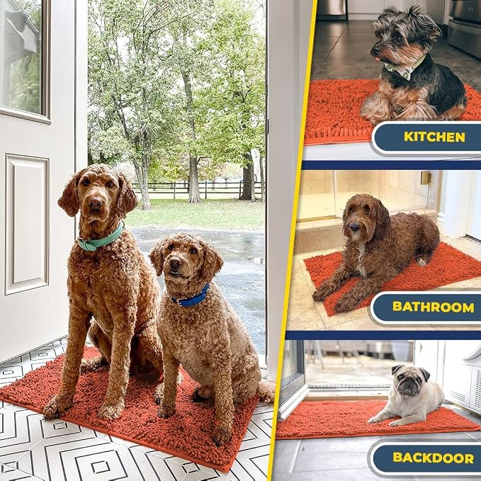 Muddy Mat® | Super Water Absorbent Door Mat Indoor, Microfiber Quick Dry Chenille Entryway Rug, Slip Resistant Front Door Mat, Indoor Mats for Entryway, Machine Washable Pet Rug, Coral 24" x 44"