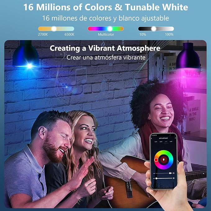 OHLUX Smart WiFi LED Light Bulbs Compatible with Alexa Google Home 900Lumen 100W Equivalent, RGBCW Multi-Color, 2700-6500k Dimmable,Voice Control 9W E26 A19 Color Changing Bulb-4PACK