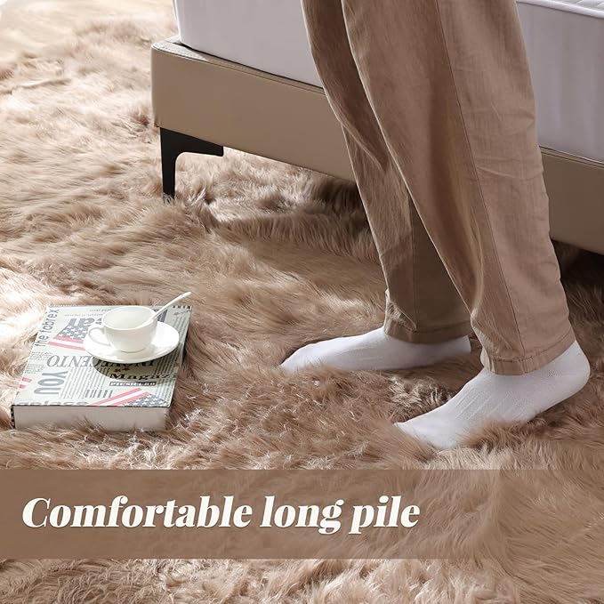 ORINOVA Faux Sheepskin Beige 3x5 Fluffy Fur Washable Area Rugs for Bedroom Shaggy Carpet for Living Room Nursery Rug Cute Home Décor