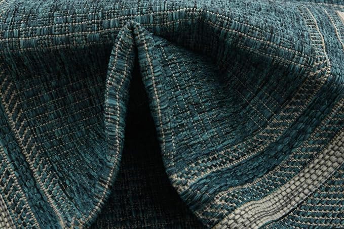 Unique Loom Outdoor Border Collection Area Rug - Soft Border (2'x 6' 1" Runner, Teal/ Ivory)