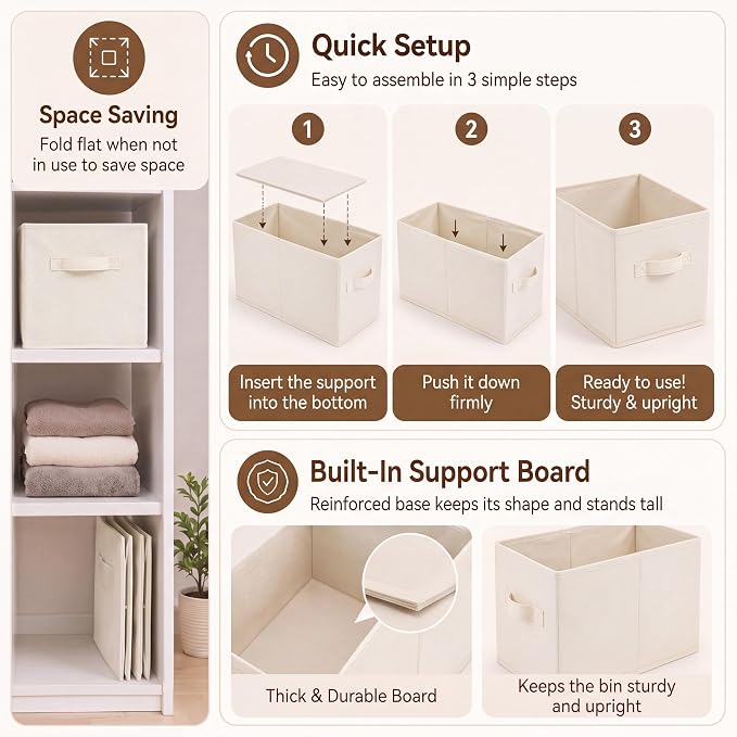 Yinder Cube Storage Bin Storage Bins for Room Decor Colorful Bins Foldable Baskets for Nursery Organizer Boxes Fabric Boxes(14''x10''x8'',Beige,4 Pcs)