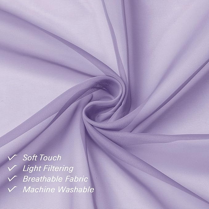 Lecloud 72 Inch Light Purple Sheer Curtains & Panels Set of 2, Airy & - Image 6