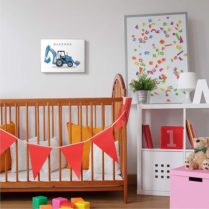 'Blue Backhoe Construction Truck Demolition'| Wall Plaque Art | Stupell Industries | 15 x 10 Inches, Easy to Hang and Sturdy, Made in USA, by Stephanie Workman Marrott
