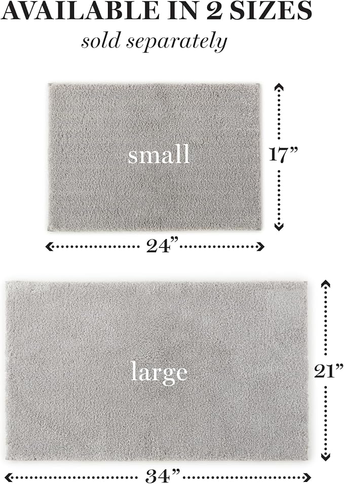 MARTHA STEWART Drylon Microfiber Bath Rug - 1 Piece, Ultra Soft Plush, Non-Slip, Thick, Washable Bathroom Rugs, Home Decor Accessories, Household Essentials, Large Bath Mat, 21" x 34", Light Gray