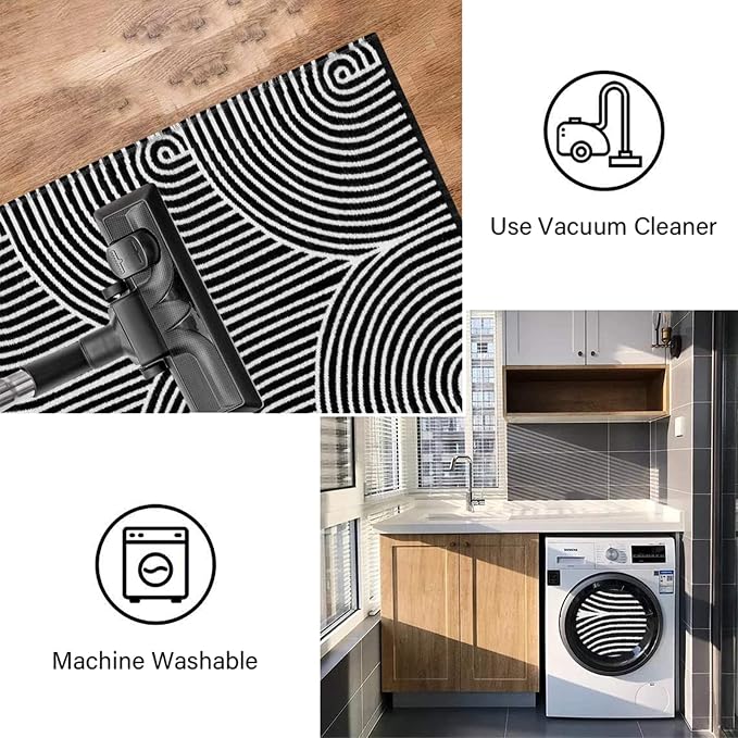 Tiffasea Front Door Mat 2'x3' Washable Welcome Mat Kitchen Bathroom Rug | Woven Black and White Bathroom Rug Machine Washable Reversible Indoor Outdoor Rugs Layered Floor Mat for Entryway/Kitchen