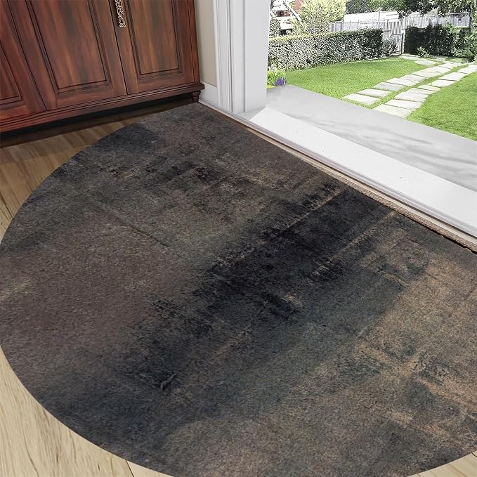 TOMWISH Half Circle Door Mat Blue Semi Circle Bathroom Floor Rug Entrance Way Absorbent Bath Mat for Kitchen Living Room 18" X 30"