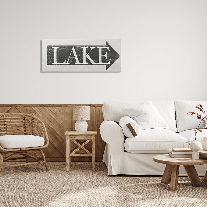 Stupell Industries 'Distressed Lake Arrow Sign', Canvas Art, 40 x 17 Inches, Easy to Hang and Sturdy, Made in USA, by Lil' Rue