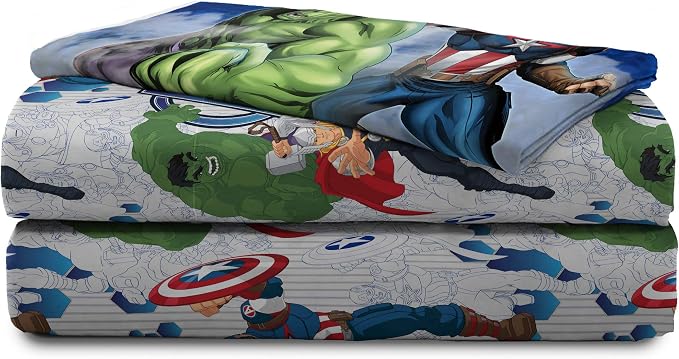 Jay Franco Marvel Avengers Blue Circle 4 Piece Twin Bed Set - Includes Reversible Comforter & Sheet Set - Super Soft Fade Resistant Polyester (Official Marvel Product) | Captain America, Bed in a Bag, Comforter Sheets Pillowcase, Official Product, Soft...