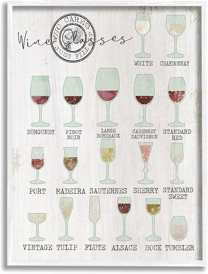 Wine Glasses Chart Kitchen, 11 x 14 Inch Framed Giclée Print | Stupell Industries | White, 11 x 14 Inches, Easy to Hang and Sturdy, Made in USA, by Lil' Rue