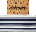 2 Pcs 4th of July Doormat 24'' x 51'' Patriotic Outdoor Rug and 18'' x 28'' Red Blue Star Coir Doormat Welcome Mat Independence Day Non Slip Floor Mat for Entrance Front Porch