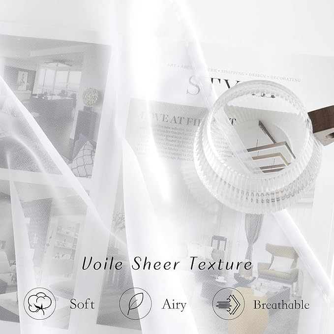 NICETOWN Voile Sheer Window Curtains 144 inch Extra Long, Grommet Elegant and Airy Drapes Translucent Window Treatments for Living Room/Bedroom, White, 2 Panels=108" Wide
