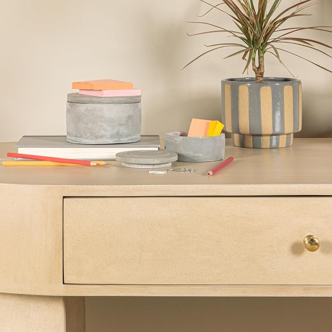 Bloomingville A75500081 Set of 2 Grey Round Decorative Cement Lids Boxes