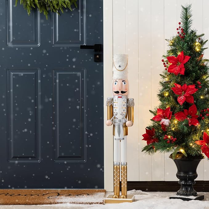 Glitzhome Nutcracker Christmas Decorations 35.75 Inch Wooden Nutcracker Soldier with Drum Sticks for Xmas Holiday Decor Porch Gateway