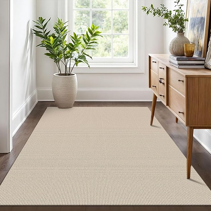 IOHOUZE Washable Area Rug 4x6 Non Slip Rubber Backed Woven Rugs for Entryway Indoor Bedroom Rugs Kitchen Rug Floor Throw Carpet for Entrance Front Door Living Room, Cream/Beige