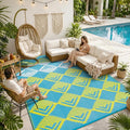 Lahome Waterproof Outdoor Patio Rug 9x12, Reversible Large Outdoor Area Rug for Patios, Camping Rugs for Beach RV Backyard Deck Picnic Trailer (Blue/Yellow, 9' x 12')