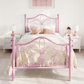 SHA CERLIN Twin Size Metal Bed Frame with Butterfly Headboard, Pink | Metal Platform Bed for Kids, Wrought Iron-Art Headboard/Footboard, Under-Bed Storage, No Box Spring Needed, Easy Assembly