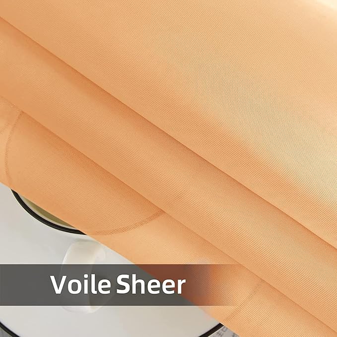 youleyar Solid Sheer Rod Pocket Curtain Voile Draperies 2 Panels White Beige Black Grey Coffee 42 Inch Width 72 Inch Long 1 Pair for Kitchen Bedroom Children Living Room Yard(Beige,42Wｘ72L)