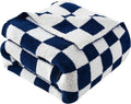 Elegant Comfort Checkered Throw Blanket, Navy Blue Super Soft Cozy Fluffy Warm Throw Blankets for Couch, Sofa, Chair, Bed, Camping, Picnic, Travel Lightweight Bed Blanket (50" x 70")