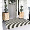 OJIA Outdoor Rug 3'x5' Front Door Mat Outdside Entrance Front Porch Decor | Machine Washable Rugs Cotton Woven Striped Entryway Rugs Indoor Door Mat Black and Cream White Area Rug for Porch/Backyard