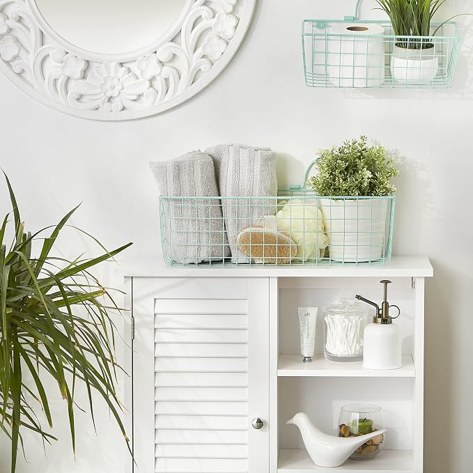 DII Farmhouse Vintage Decor, Wire Wall Basket, Assorted, Aqua, 2 Piece