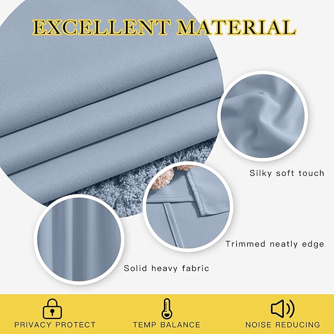 NICETOWN Blackout Bedroom Curtains 50 inches Long - Window Treatment Thermal Insulated Solid Grommet Room Darkening Privacy Sound Reducing for Kitchen, Vintage Blue, Set of 2, W34 x L50